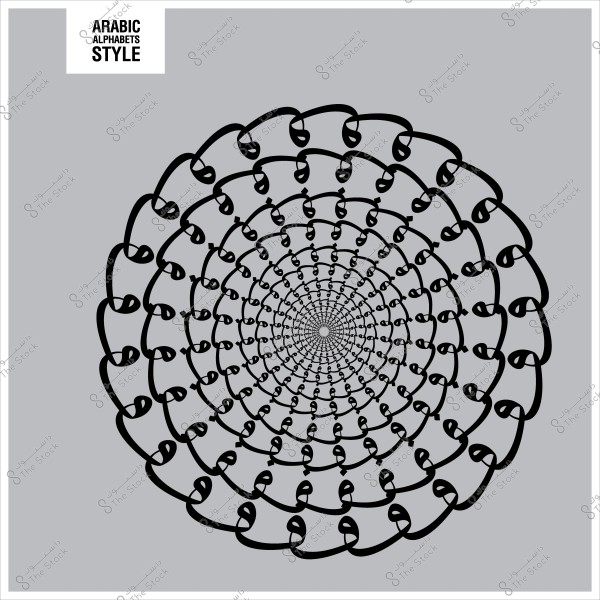 تصميم حلزوني مكون من حرف عربي مكرر بأسلوب فني على خلفية رمادية.