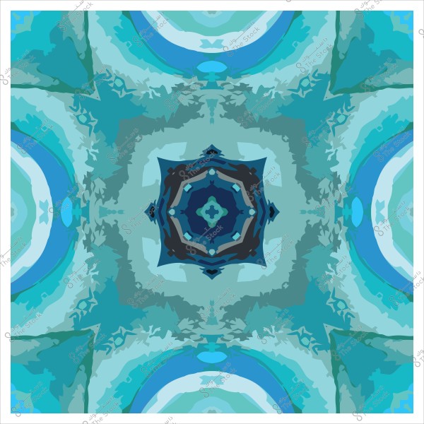 نمط هندسي متماثل بألوان زرقاء وخضراء يتوسطه شكل مركزي يشبه الزهرة.