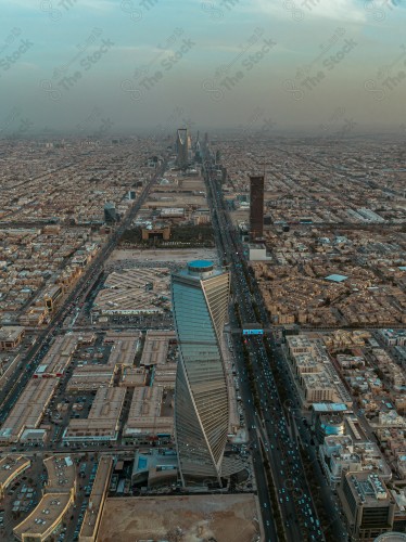 An aerial photo of the capital, Riyadh, and it shows the sky is almost clear during the day, the traffic in the city of Riyadh