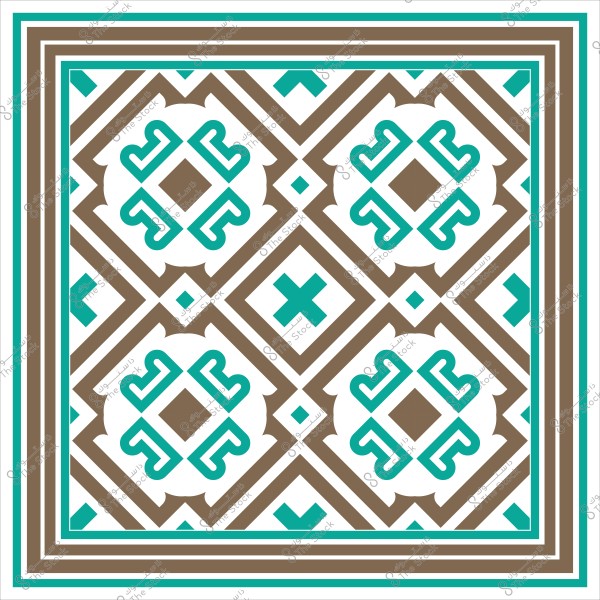 نمط هندسي متعدد الألوان يتضمن أشكالاً تقليدية بألوان بيضاء, بنية وبرتقالية.