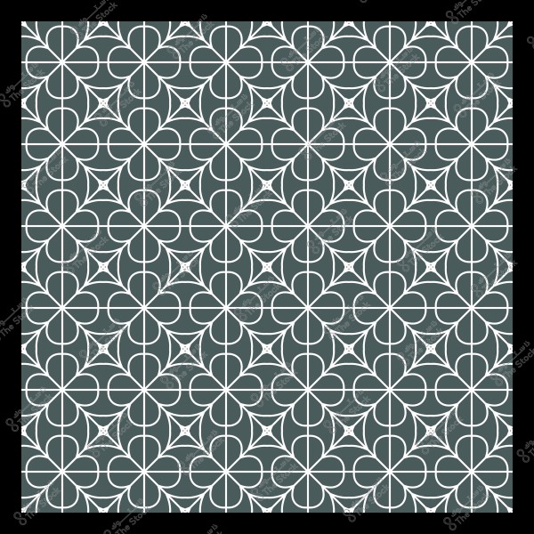 نمط هندسي يتكون من أشكال دائرية ومنحنية متكررة بلون أبيض على خلفية رمادية داكنة, مكون من عناصر تشبه الزهور في تصميم متماثل على هيئة شبكة مربعة.

-
