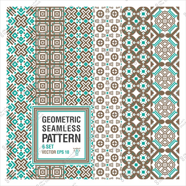 مجموعة من الأنماط الهندسية البنية والزرقاء بتصميمات متنوعة ومتكررة.