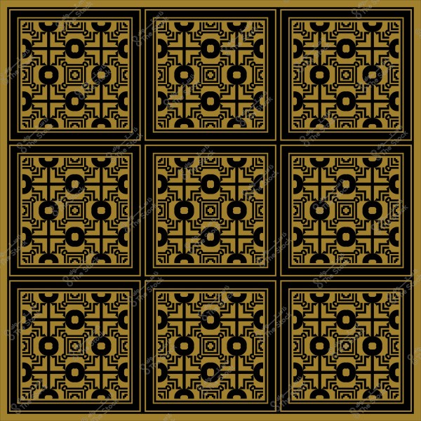تصميم هندسي بلونين ذهبي وأسود مكون من تسعة مربعات بنمط زخرفي متكرر.