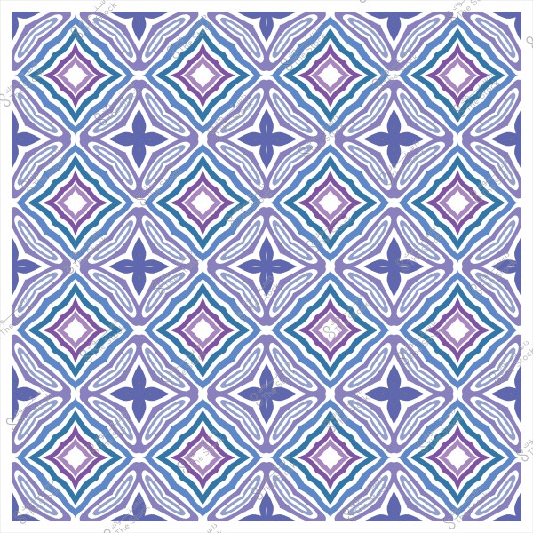 نمط هندسي متكرر بتصميم أزهار وأشكال ماسية بألوان أزرق وأرجواني.