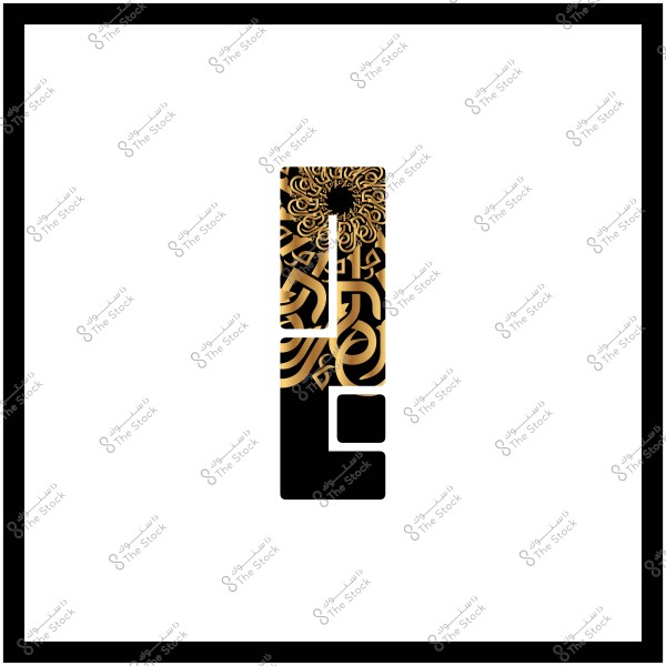 فن تجريدي بخط عربي ذهبي متشابك على خلفية سوداء.