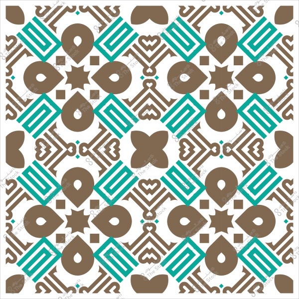 Islamic decorative design with a geometric pattern using brown and turquoise green colors.