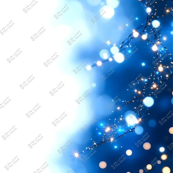 An image featuring a festive background with radiant visual lighting and a glowing sparkle. The scene includes circular patterns and a bokeh effect in blue and white, with twinkling lights extending across the composition.