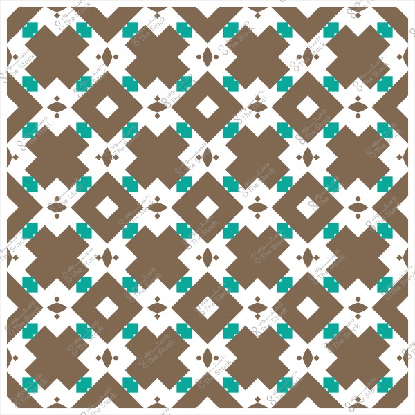 Geometric mosaic pattern design with brown, blue, and white colors.