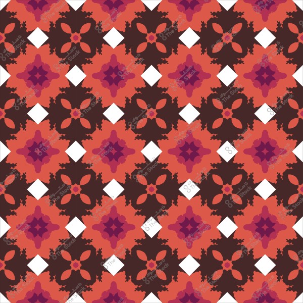 Colorful geometric pattern with repeating orange stars and white squares.