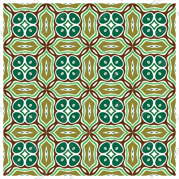 نمط زخرفي هندسي متماثل بألوان خضراء وبنية وبيضاء.