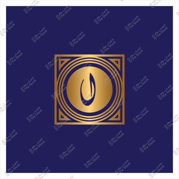 شعار تجريدي ذهبي يتوسطه حرف "ن" بالخط العربي داخل دائرة محاط بإطار مربع بنمط زخرفي, على خلفية زرقاء عميقة.
-
