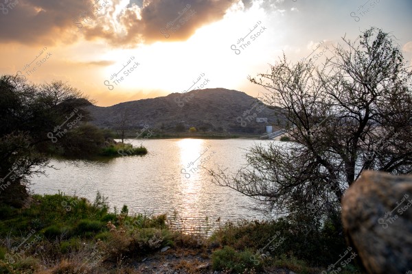 The beautiful view of Wadi Saab Dam during sunset. The Dam is Located near to Taif City, Saudi Arabia