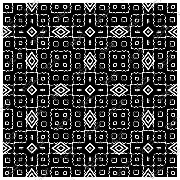 نمط هندسي أبيض وأسود مكون من أشكال متكررة تشبه الزخارف الإسلامية.