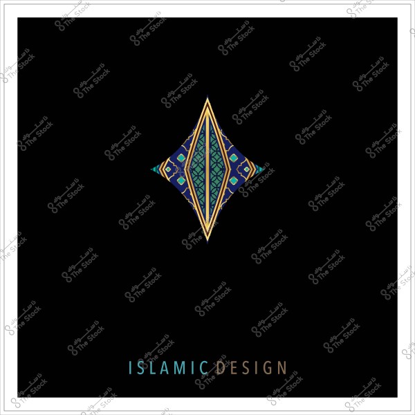 تصميم هندسي إسلامي مع زخارف هندسية ملونة على خلفية سوداء.