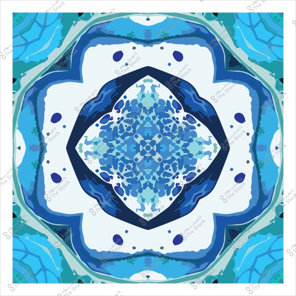 Digital design with symmetrical geometric shapes in blue and green colors.
