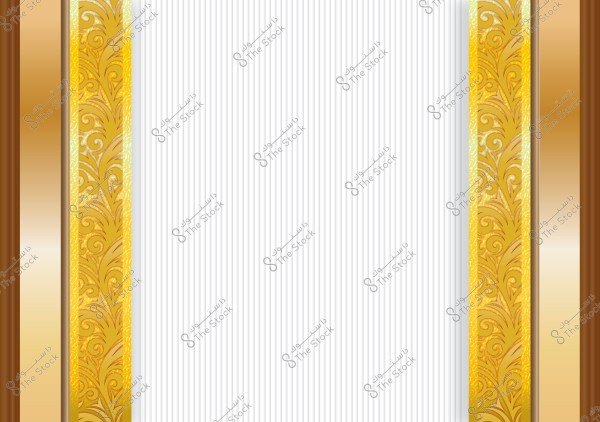 A decorative golden frame on the sides of an image with a striped background in white and gray. The frame features intricate floral details in gold and brown colors, adding an elegant and artistic touch.
