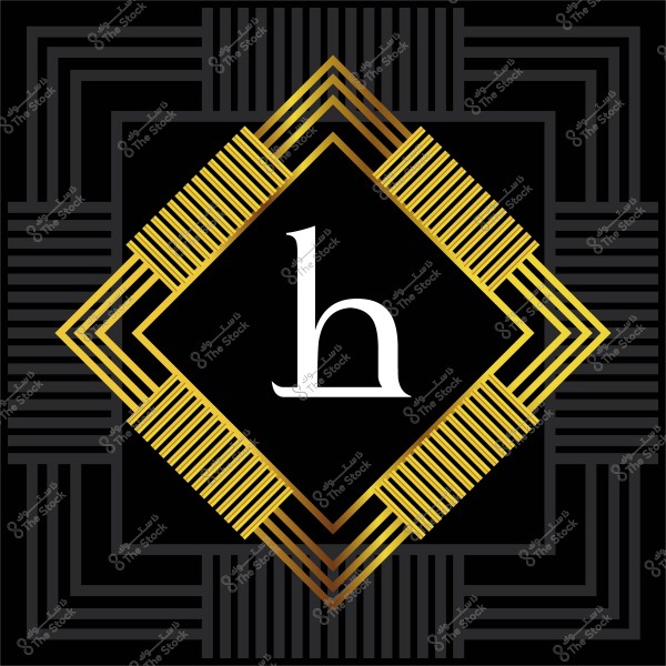 تصميم هندسي بأسود وذهبي مع حرف "h" في المنتصف