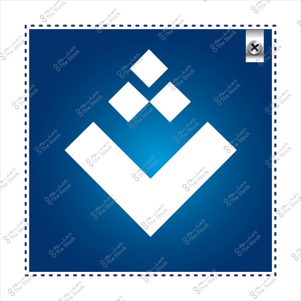 شعار على خلفية زرقاء يحتوي على شكل هندسي أبيض.