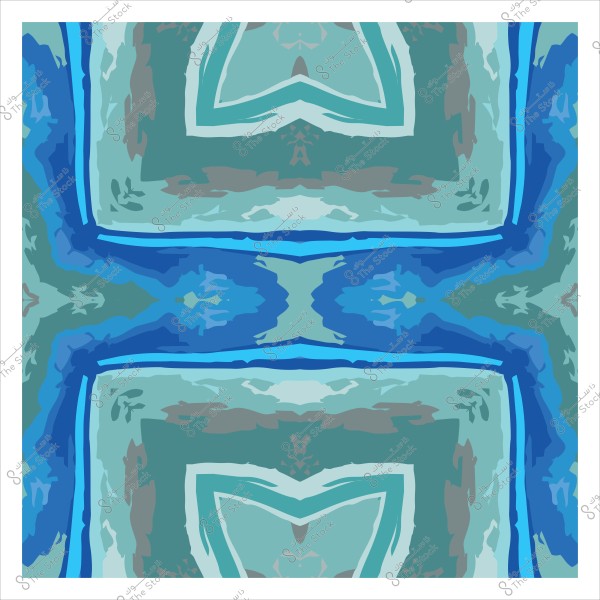 تصميم تجريدي بألوان زرقاء وخضراء متموجة مع نمط متماثل.