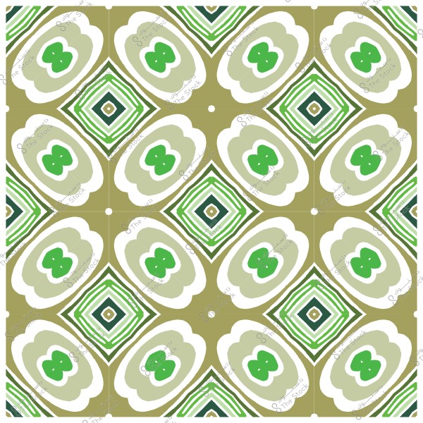 نمط هندسي بتكرار أشكال خضراء وبيضاء على خلفية زيتونية.