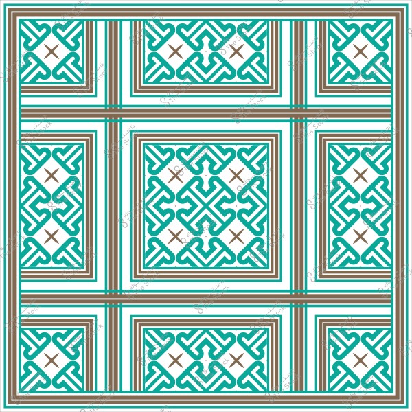 نمط هندسي إسلامي بألوان خضراء وبنية, يتضمن أشكال متداخلة وخطوط متقاطعة.