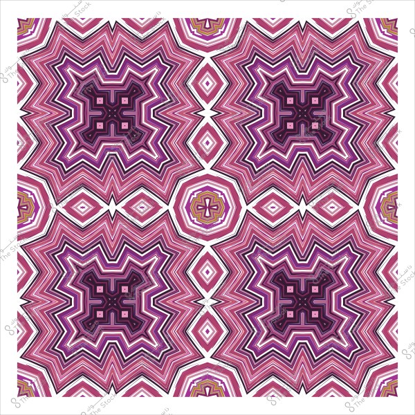 Repeating geometric patterns in pink and purple with zigzag lines.