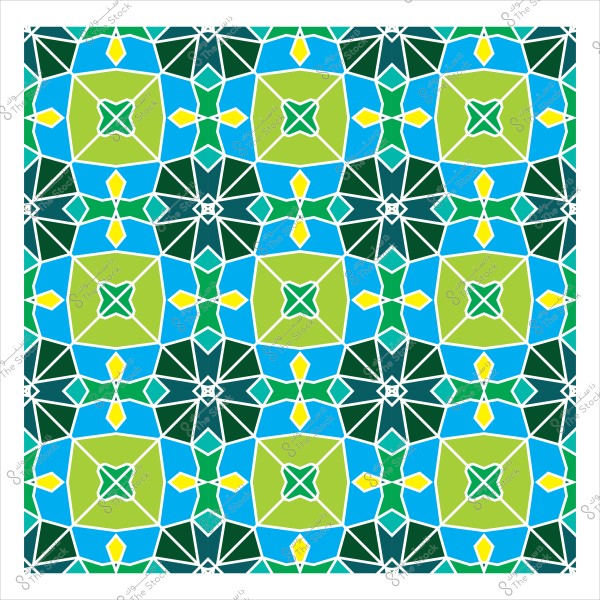 نمط هندسي عربي تقليدي متعدد الألوان بأشكال هندسية زرقاء وخضراء وصفراء.