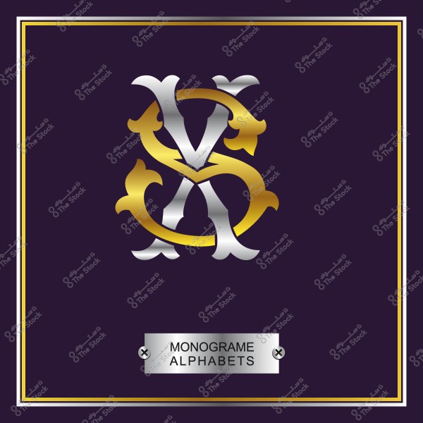 تصميم شعار حروف متشابكة بالألوان الذهبي والفضي على خلفية داكنة.