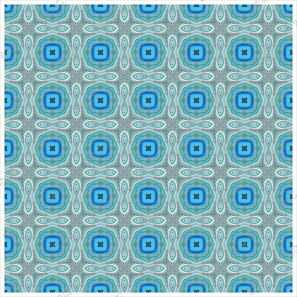 A repeating geometric pattern in blue and white colors, featuring interlocking circular and square shapes.