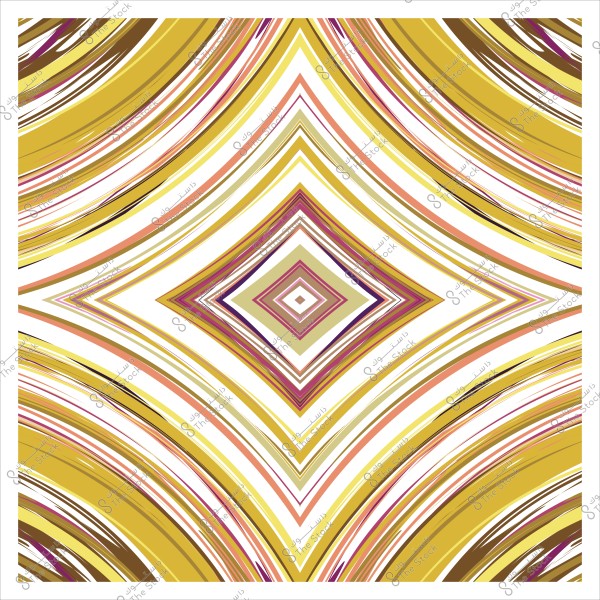 لوحة تجريدية تحتوي على أنماط متموجة بلون الذهبي والأرجواني تتقاطع في المركز لتشكل نمطًا معقدًا.