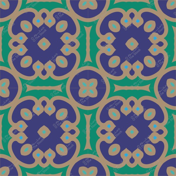 نمط فسيفساء تقليدي بألوان الأزرق والأخضر والرملي.