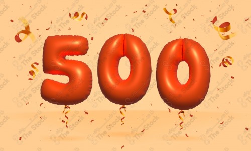 Vector Number 500 Shape 3D Red Helium Balloons Party Decorations Anniversary Celebration Birthday Greetings.