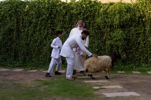 عائلة سعودية مجتمعين في العيد ،خروف العيد  ، الأضحية ، زيارات العيد وتجمع الاسرة، عادات العيد في المجتمع السعودي، أجواء عائلية سعيدة، أعياد ومناسبات.