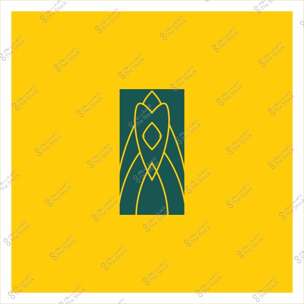 تصميم شعار هندسي بخطوط صفراء على خلفية خضراء وكادر أصفر.