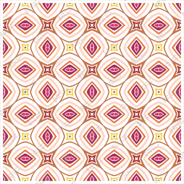 نمط هندسي مكرر بألوان دافئة مثل الأحمر والبرتقالي والأصفر, يتكون من أشكال متداخلة متعددة الطبقات.