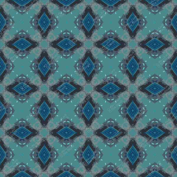 Symmetrical geometric pattern with diamond shapes in blue and gray on a light blue background.