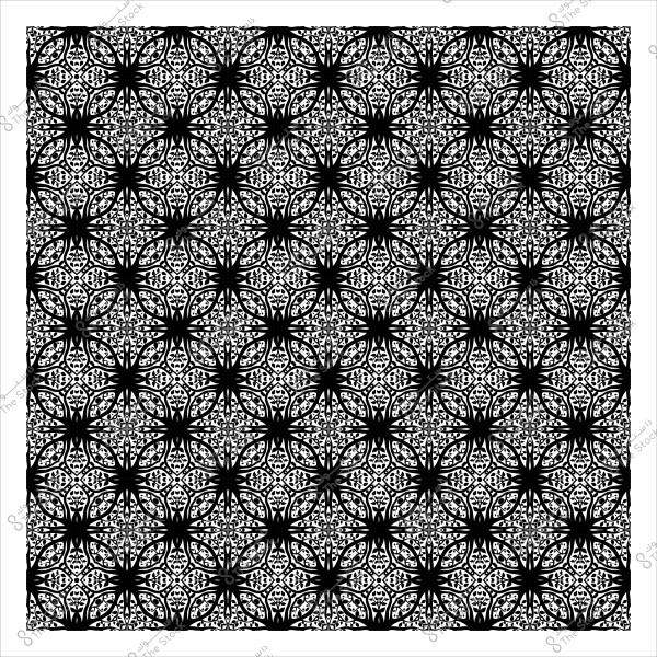 Arabic ornamental pattern with symmetrical geometric designs in black and white.