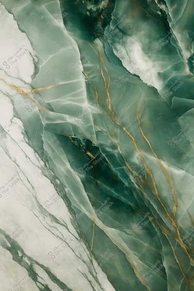 Image depicting a dark green marbled pattern with golden veins and white streaks, creating a natural and elegant appearance.