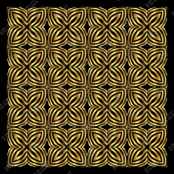 Symmetrical gold ornamental pattern on a black background.