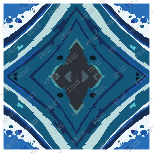 نمط هندسي متكرر مكون من مجموعة من الأشكال الهندسية بألوان تتدرج بين الأزرق الداكن والفاتح, مع تداخلات للون الأسود. التصميم يعطي إحساسًا بالتناظر ويشبه العديد من الأنماط القبلية أو الشرقية.

-