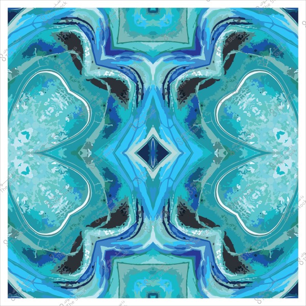 تصميم تجريدي بألوان زرقاء وتركواز بنمط متماثل يشبه الأمواج أو الرخام.