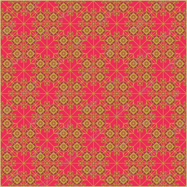 نمط زخرفة إسلامية تقليدية باللون الذهبي على خلفية حمراء.