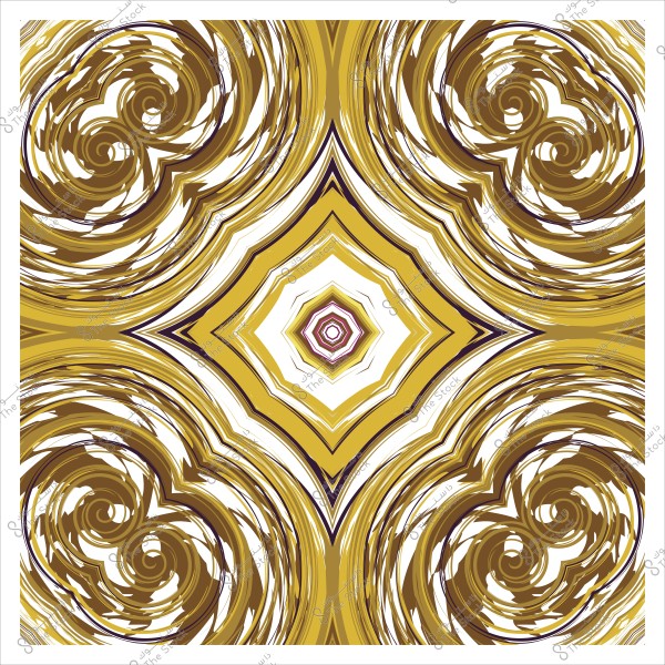 نمط زخرفي بألوان ذهبية وبنية في تصميم متناظر يشبه الدوامات.