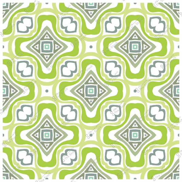 Decorative pattern with interlocking geometric shapes in green, white, and gray colors.