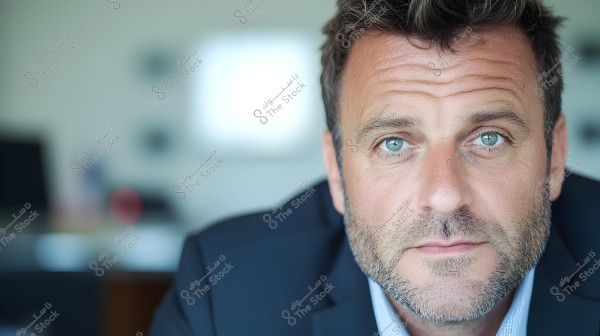 A portrait of a man wearing a dark suit. The man has short, tousled hair and a light beard. He appears to be in an office environment with a blurred background.