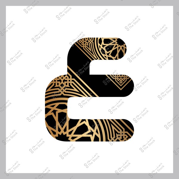 حرف "ع" بخلفية مزخرفة باللونين الأسود والذهبي, تحتوي على نماذج هندسية إسلامية معقدة ومتداخلة, مما يعطي مظهرًا فنيًا غنيًا ومتقنًا.

-