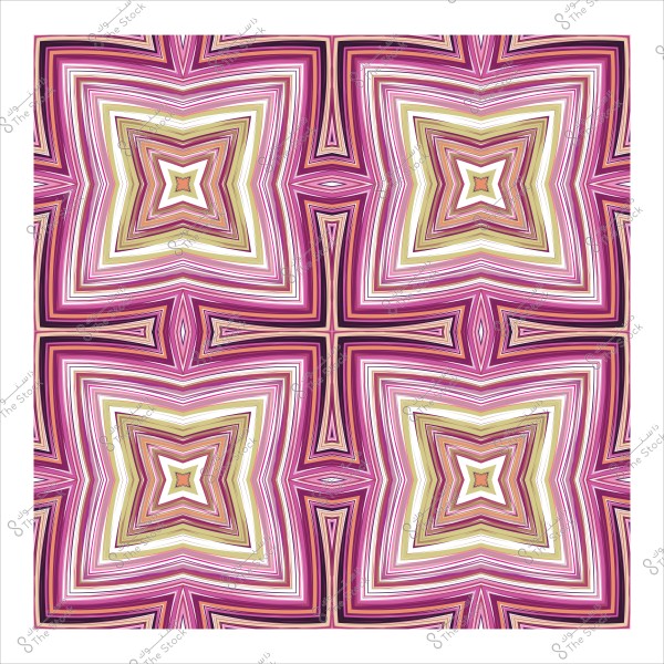 نمط متكرر بألوان زهرية وخضراء وزيتونية, يشكل تصميمًا هندسيًا متكررًا يشبه النجمة.