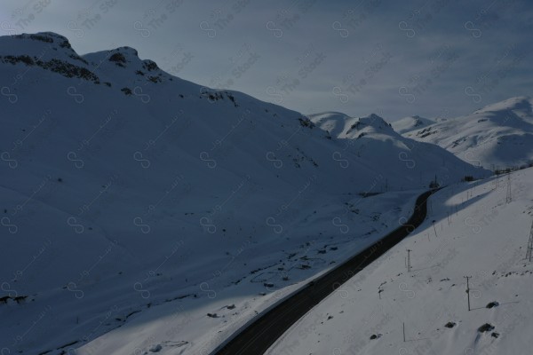 Aerial image of a frozen road in Turkey