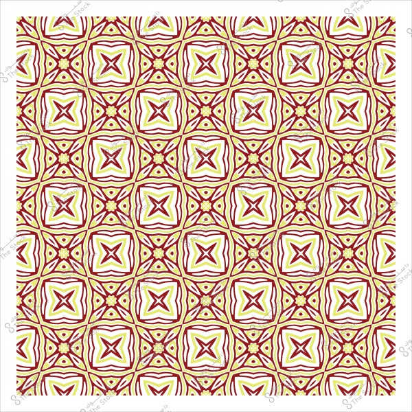 نمط هندسي متكرر بأشكال زهرية ذات ألوان أحمر وأخضر وأبيض.