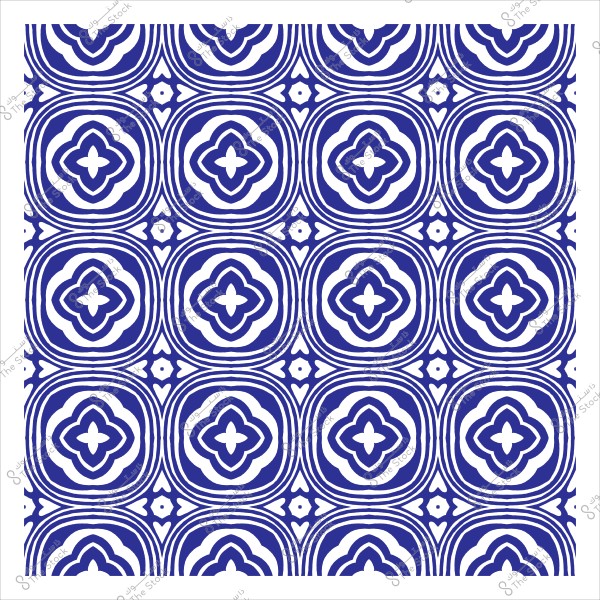 نمط زخرفي عبارة عن بلاط أزرق وأبيض بتصميمات هندسية متكررة.